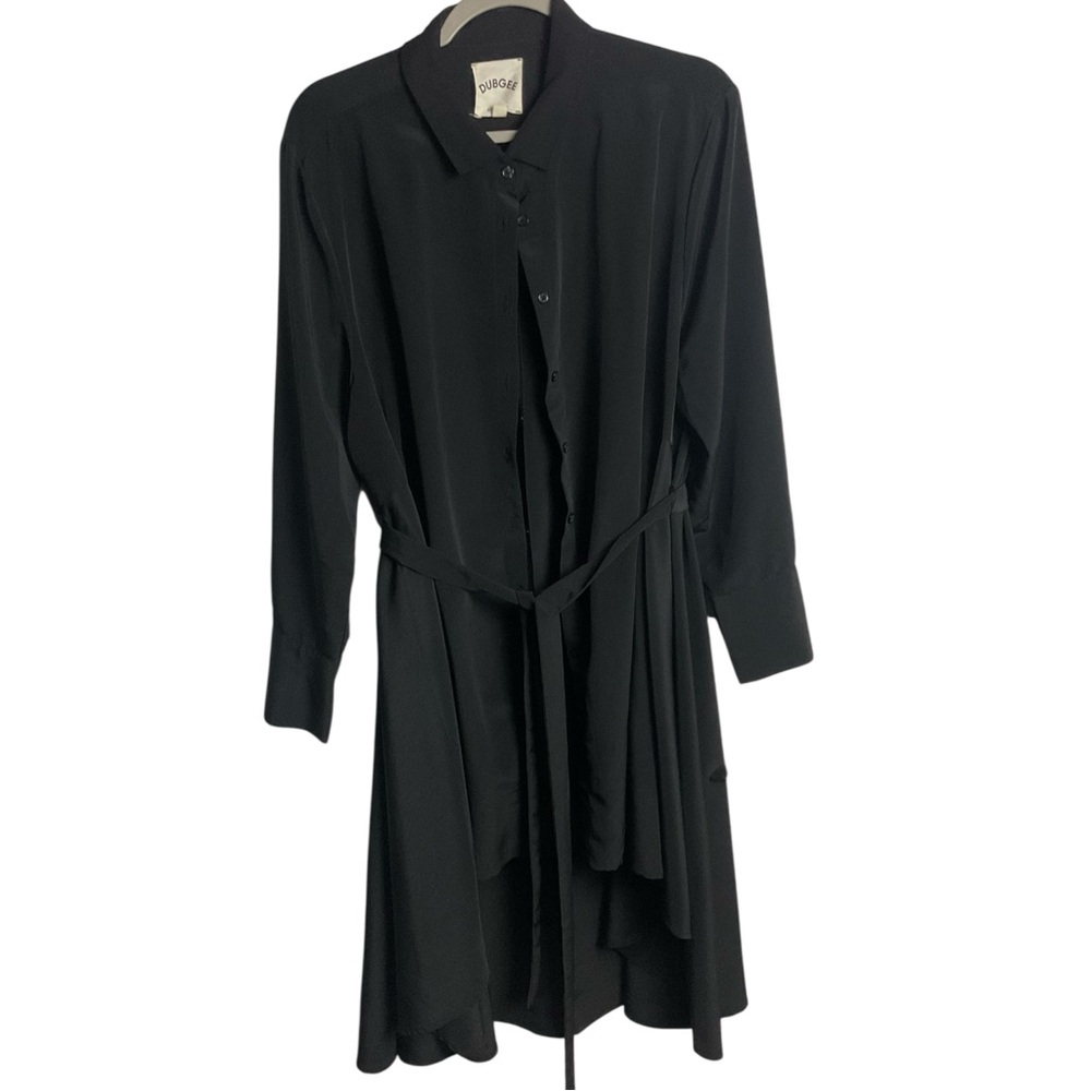 Dubgee by Whoopi Black Shirt Dress Long Sleeve Belted - Picture 2 of 10